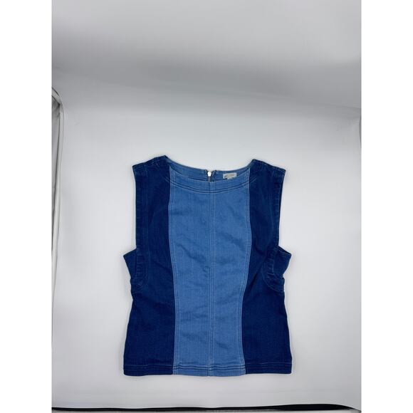 Denim Patchwork Sleeveless Crop Top Women Pilcro Anthropologie Neutral Minimal - Picture 3 of 5